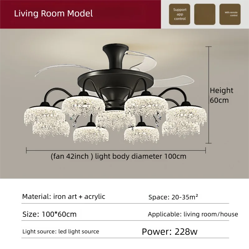 Fan Light 2026 New Living Room Light Luxury High end Italian Minimalist Restaurant Ceiling Fan Light Whole House Lighting Fixtures