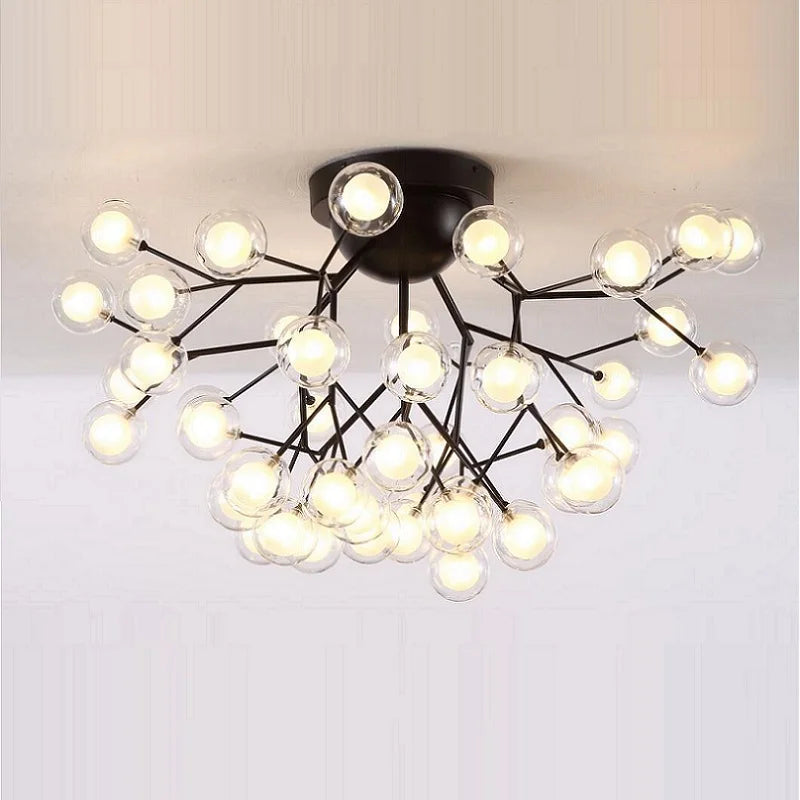 Nordic Golden Firefly Led Ceiling Chandeliers Creative Glass Bubble Light nordic Living Room Kids room decor Tree Branch Lights