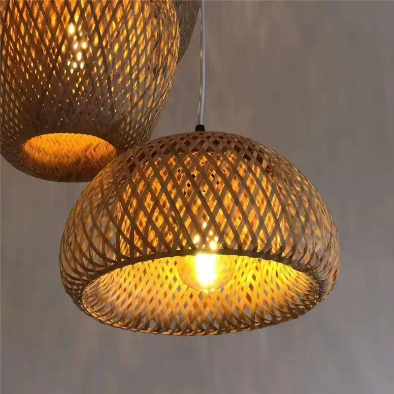 Classic Bamboo Lustre Chandelier Hanging Lamp Ceiling Handmade Rattan Pendant Light Fixture Weaving Home Living