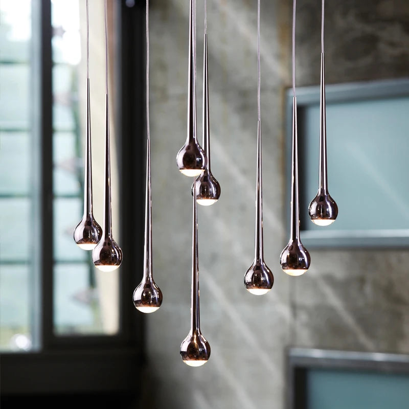 Nordic Water Droplet Pendant Light Hanging Stairs Chandelier Living Room Ceiling Light Modern Villa Bedside Lamp Indoor Lighting