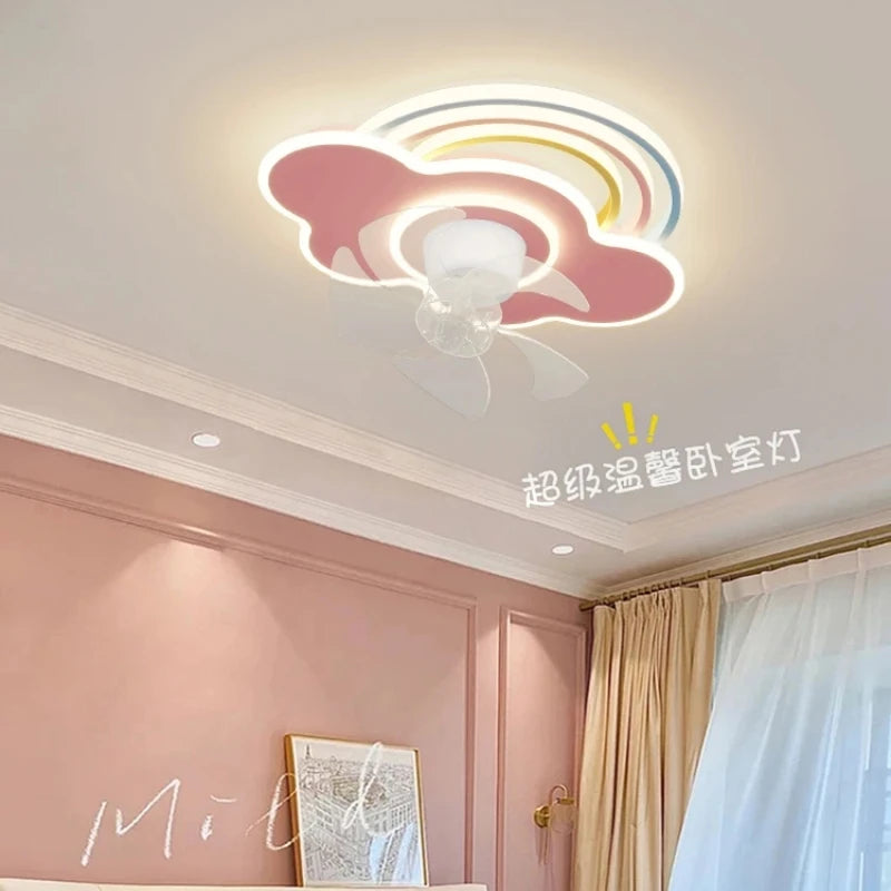 Pink LED Fans with Lights Remote for Living Room Bedroom Boys Girls Room LED Ceiling Lamp for Home Decro