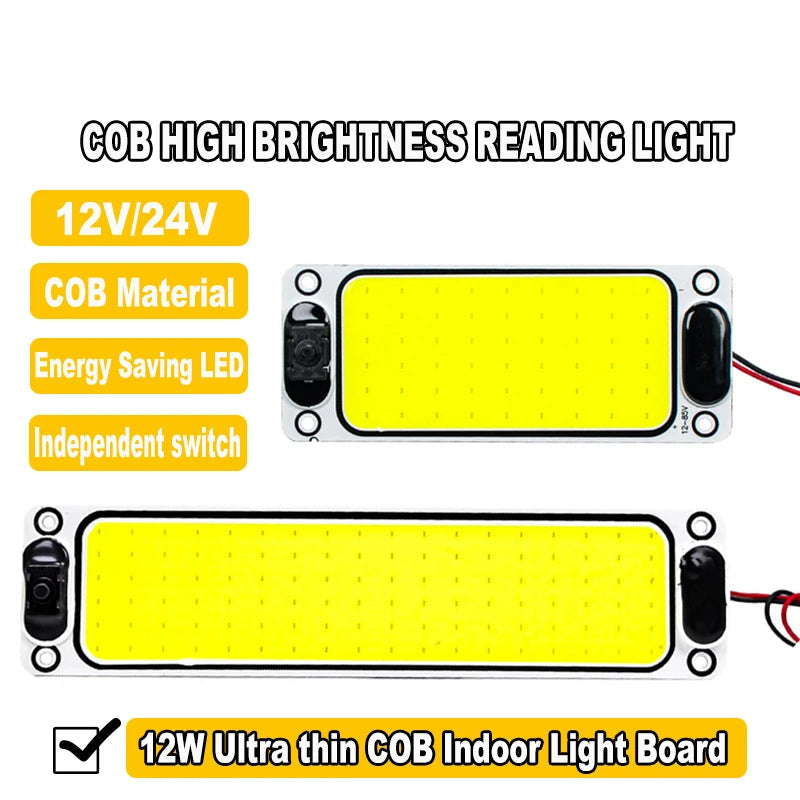 12-24V LED Car Interior Light Bar - Ceiling Reading Lamp with On/Off Switch