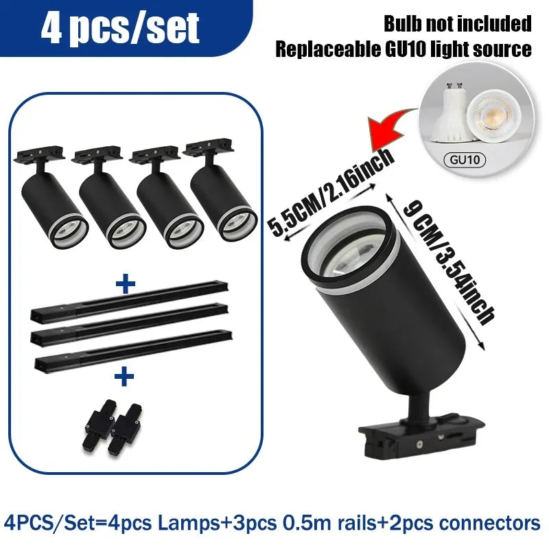 GU10 Track Light LED Interior Decoration Smart home Hallway Shop Rail Ceiling Lamp Fixture Replaceable Bulbs Led Spotlights Set