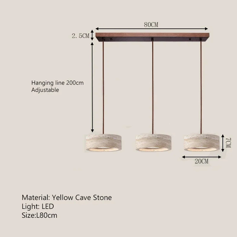 Wabi-Sabi Travertine Pendant Lamp - Natural Stone Round LED Chandelier