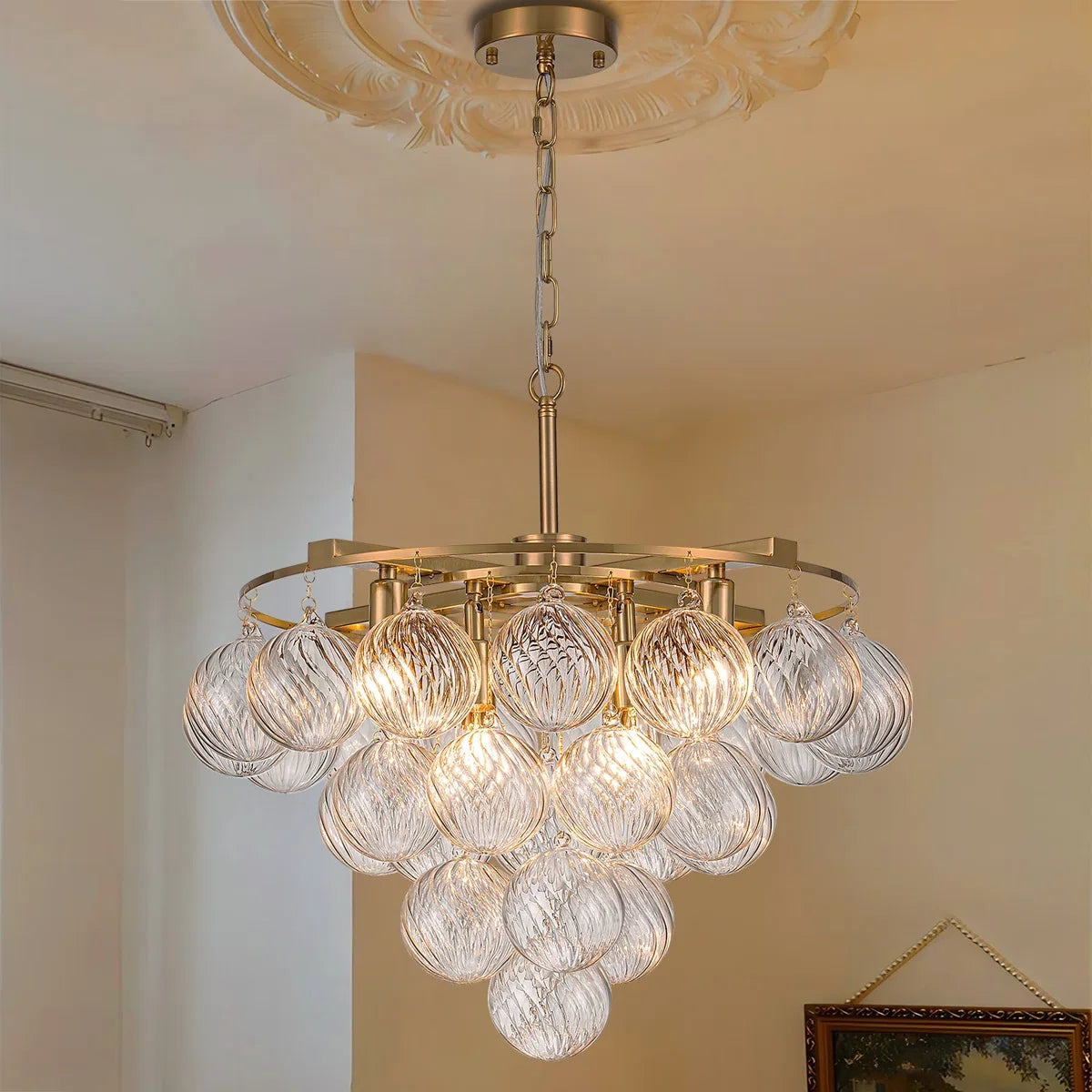 Chrome Tiered Bubble Chandelier Led Pendant Light For Living Room Dining Room Staircase Villa Luxury Glass Ball Hanging Lamp