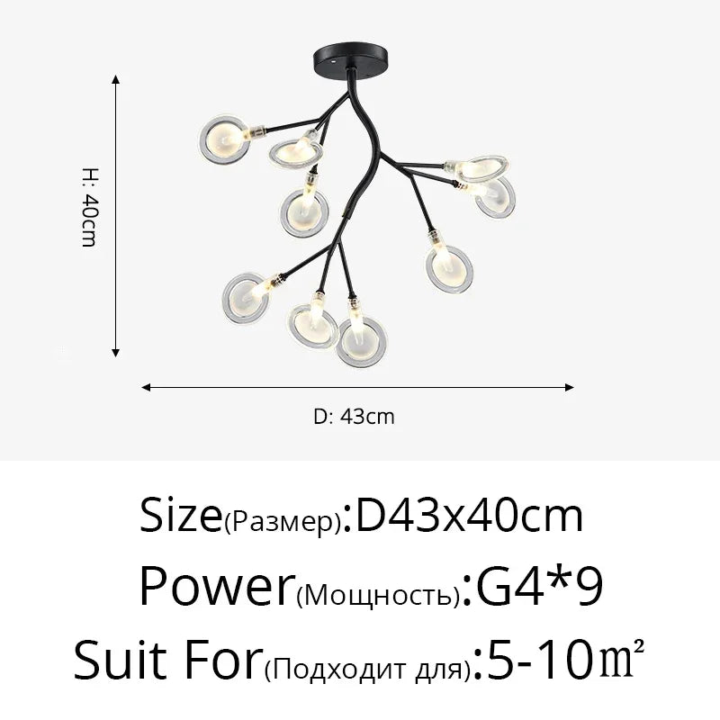 Modern Firefly LED Chandelier Black Gold for Living Room Bedroom Hall Home Decor Indoor Lighting Minimalist Ceiling Pendant Lamp