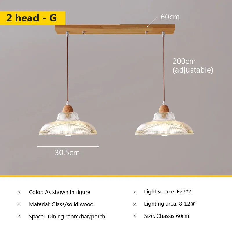 Nordic glass pendant lamp Japanese log wind cafe&#39;s restaurant three small chandelier bedroom bedside bar dining table lamps