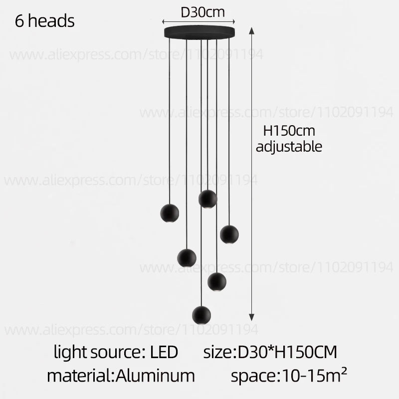 Orb Chandelier Interior Lighting Decorative Lamps Black Circular Penthouse Designer Living Room Pendant Stairwell Chandelier