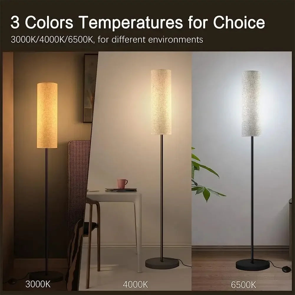 LED Cloth Floor Lamp with 3 Color E27 Light Bulb Dimmable Reading Light Linen Lampshade Lamp for Bedroom Living Room Office