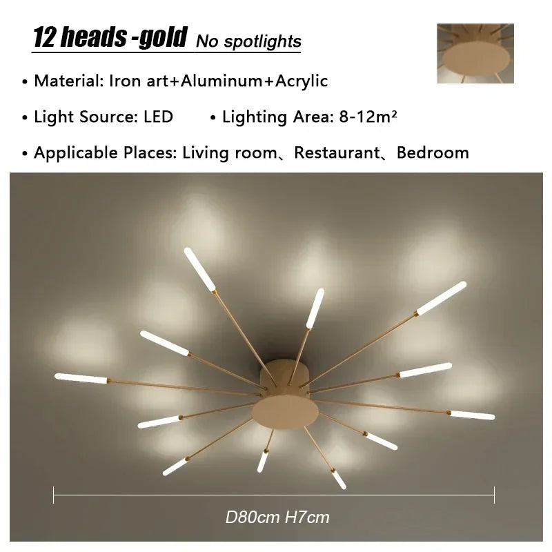 Modern Firework Led Chandeliers Lighting Lamp Home Decor Living Room Ceiling Lights Luminaria Bedroom Black Gold Spiral Lamparas