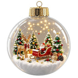 Clear Acrylic Lighted Christmas Ball Ornament Mini Interior Scene Warm LED Light-Up Tree Hanging Bauble Shock-Resistant Cartoon