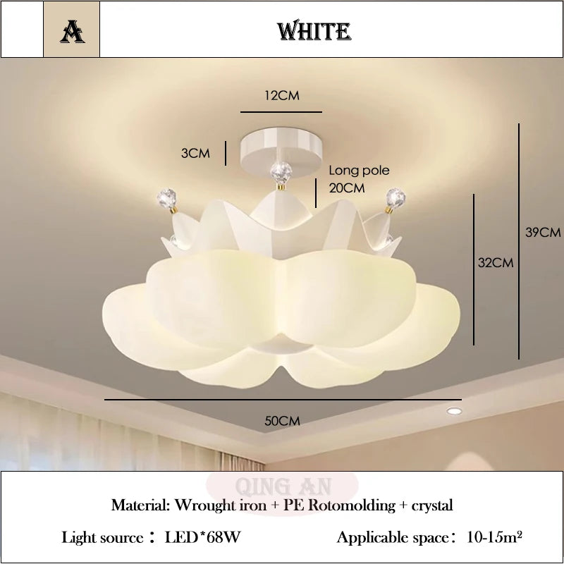 White pink Crown Petal Ceiling Lights LED Children's Room Light Warm Romantic Nursery Princess Room Girl Bedroom Ceiling Lamps