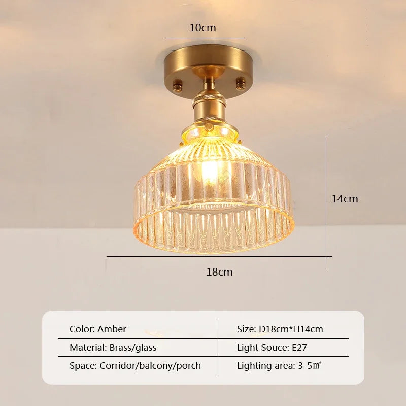 Retro LED Glass Ceiling Lights Nordic Brass Flower Aisle Decors Fixtures Living Room Corridor Balcony lamp Home Lighting Lusters'