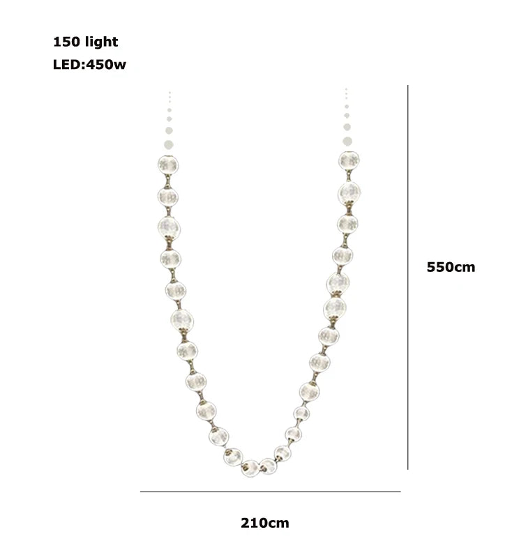 2026 Trendy Pearl Necklace Design LED Dimmable Chandelier Balls Staircase 6 m Long Suspension Luminaire Lampen For Living Room