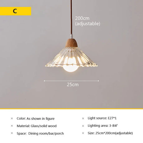 Nordic glass pendant lamp Japanese log wind cafe's restaurant three small chandelier bedroom bedside bar dining table lamps