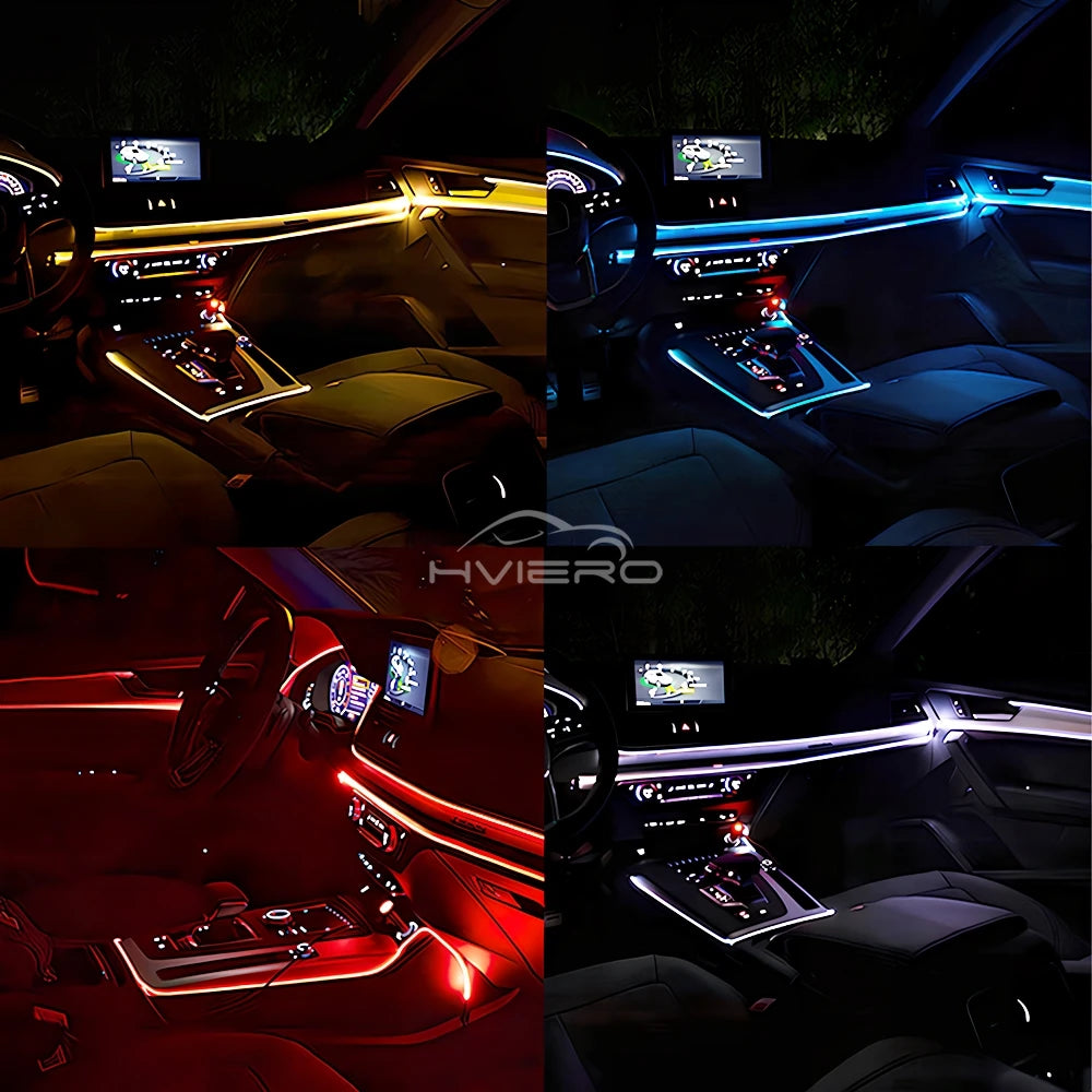 1M/2M/3M/5M Colour Car Interior Lighting LED Strip Auto Decoration Wire Rope Tube Line Flexible Neon Lights USB Drive Atmosphere