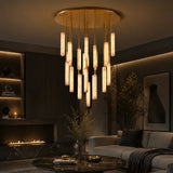 Luxury Spanish Marble Chandelier Brass Hanging Light 3 Color Dimmable Pendant Lamp for Villa Living Room Dining Area Hotel Lobby