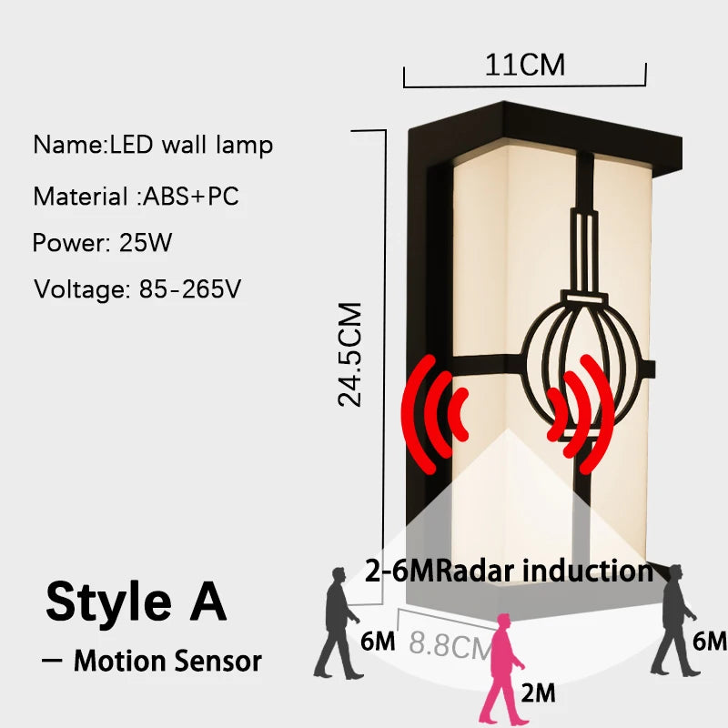 Led Outdoor Wall Light Waterproof IP65 Motion Sensor Led Outdoor Lighting Porch Lights Balcony Garden Lights Outdoor Wall Lamp