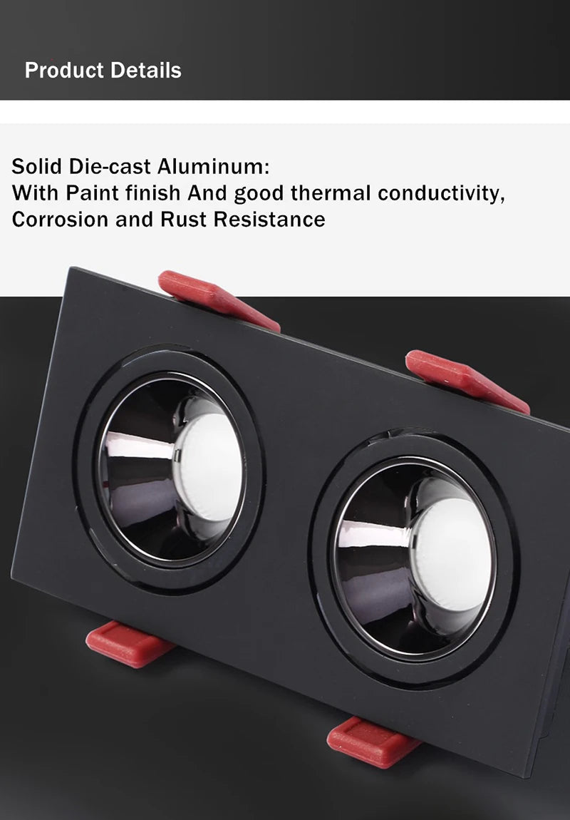 Recessed LED Ceiling Lamp 24W 10W Single/Double Head LED Spot lights COB Anti-Glare Downlight For Home Office Store Indoor