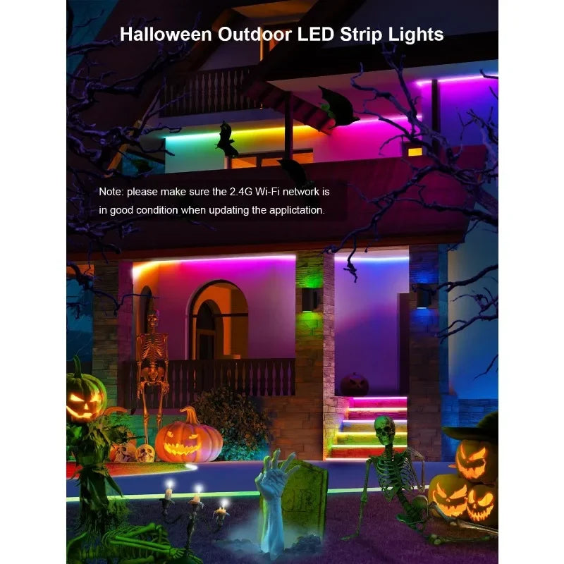 Outdoor LED Strip Lights Waterproof 65.6ft, RGB+IC WiFi Outdoor Rope Lights Work with Alexa