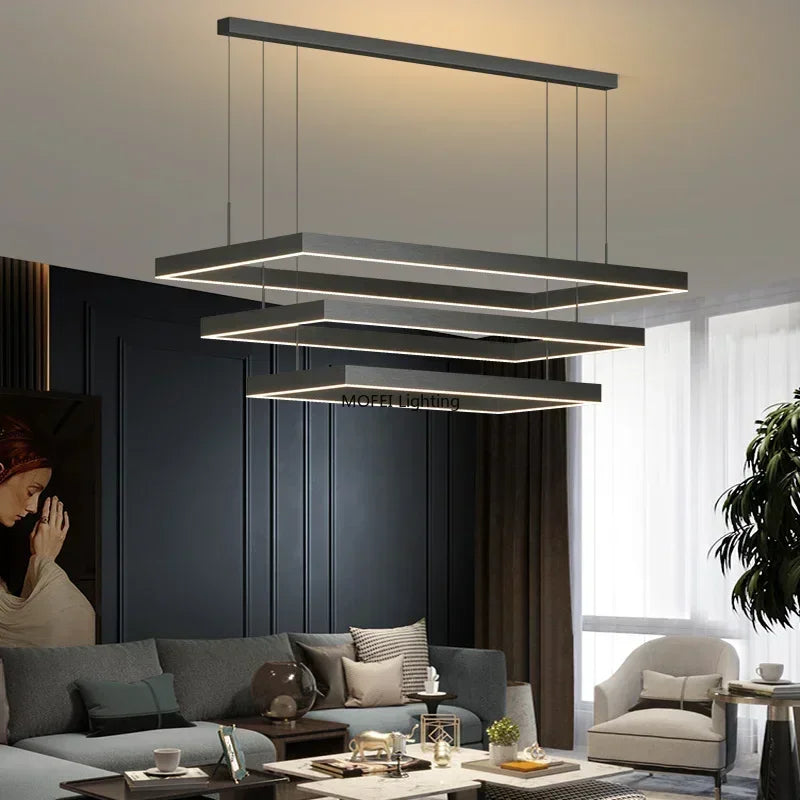 Nordic Square LED Chandelier - Modern Dimmable Luxury Pendant Light