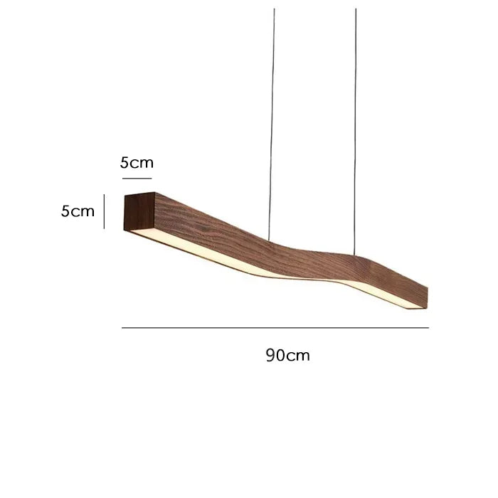 Retro Camur Linear Pendant Light Walnut Wood Grain Long Strip Lamps Restaurant Hanging Lamp Loft Artistic Creativity Dining Room