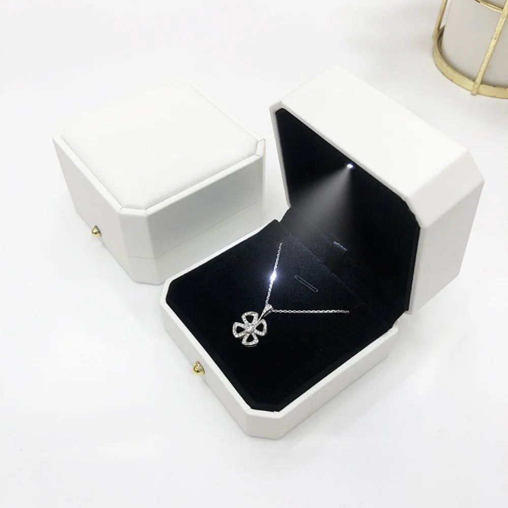 PU Leather LED Light Jewelry Box - Luxury Empty Case for Ring, Necklace & Earrings