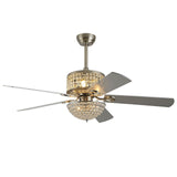 Crystal Ceiling Fan Light with Remote Control Reversible Wooden Blades Fan Chandelier for Living Room