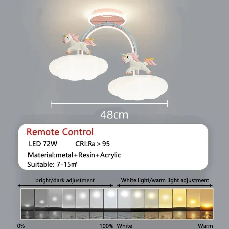 Nordic Child Unicorn Ceiling Light Dimmable for Girl Bedroom Nursery Children's Chandelier Home Decor Lighting Lusters Luminaire