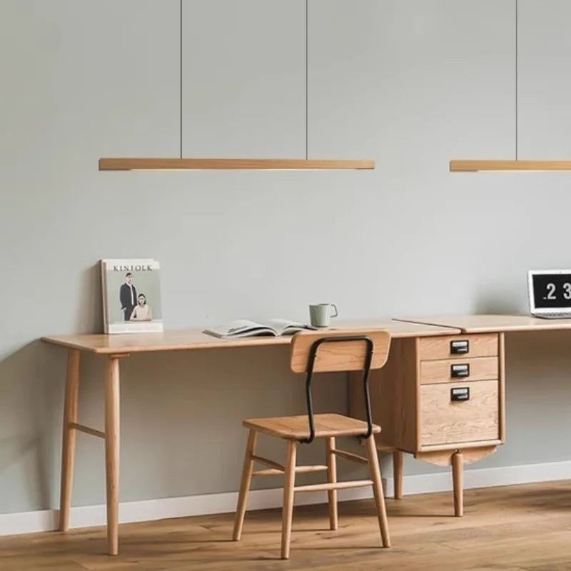 Solid Wood Long LED Pendant Light Modern Minimalist Dining Room Bedroom Living Room Front Desk Decorative Lighting Fixtures