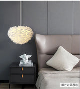 Nordic White Feather Lamp, Nordic Bedroom Lamp, Cozy Romantic Bedside Decor Pendant Light Cover