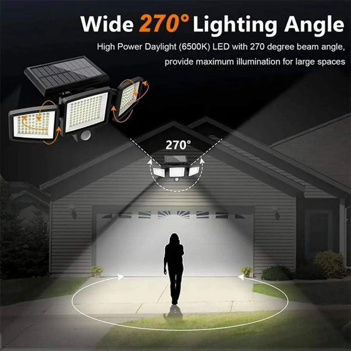 2500LM Solar Outdoor Motion Sensor Light with Remote - 3-Head Waterproof LED Wall Floodlight for Garden, Patio & Yard