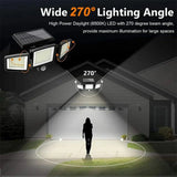 2500LM Solar Outdoor Motion Sensor Light with Remote - 3-Head Waterproof LED Wall Floodlight for Garden, Patio & Yard