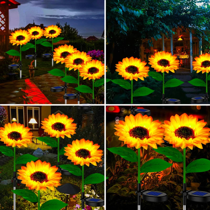 Solar LED Lights Outdoor Waterproof Sunflower Garden Pathway Lights Landscape Patio Balcony Yard Lawn Decor Flower Lamp
