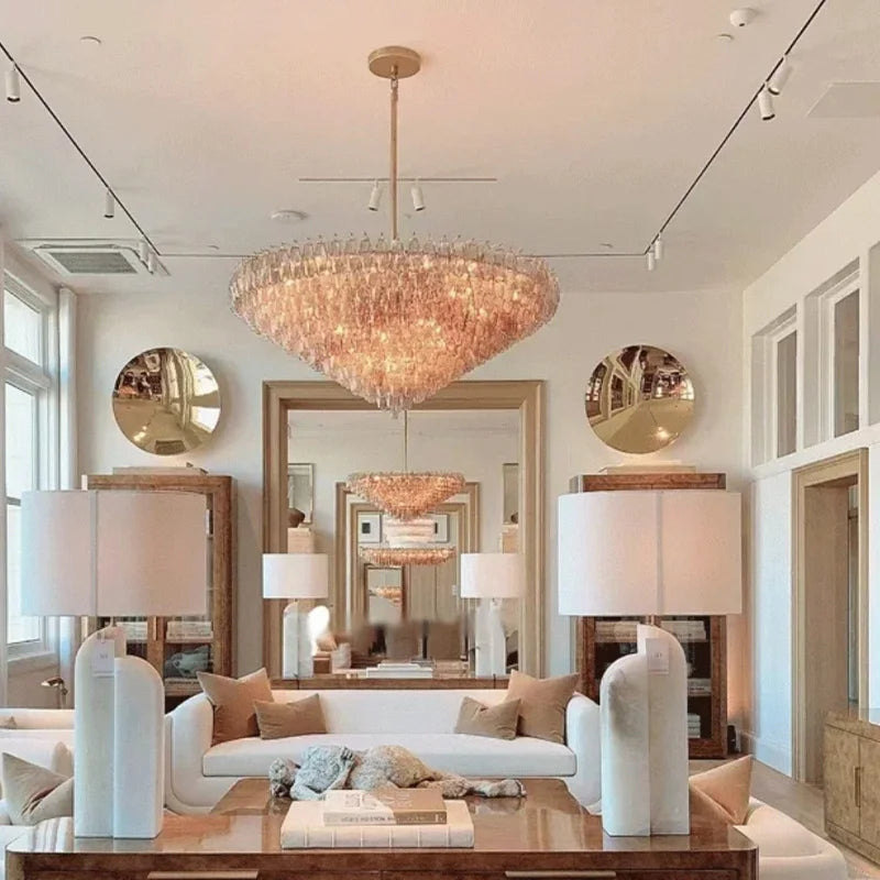 2025 Contemporary Glass Pendant Lamp Round Rectangle Chandelier Silver Black Finish Adjustable Ceiling Light Villa