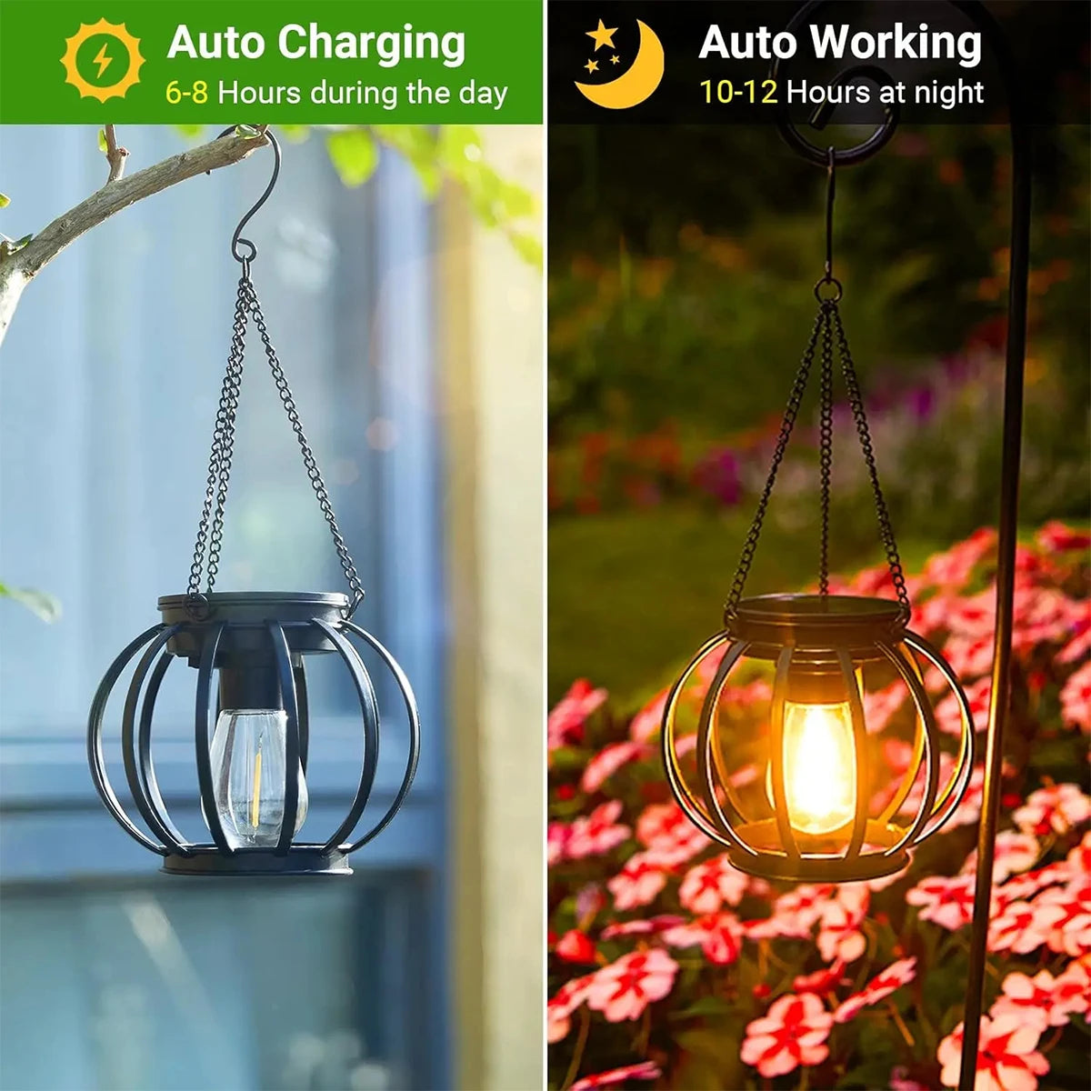 Solar LED Garden Lantern - Retro Iron Art Waterproof Outdoor Path Light