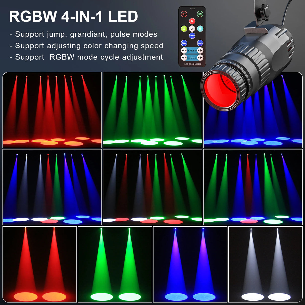 2Pcs 10W LED Mini Spotlight With Remote Manual Focus RGBW Pinspot Stage Light For DJ Disco Bar Club Show Wedding Party