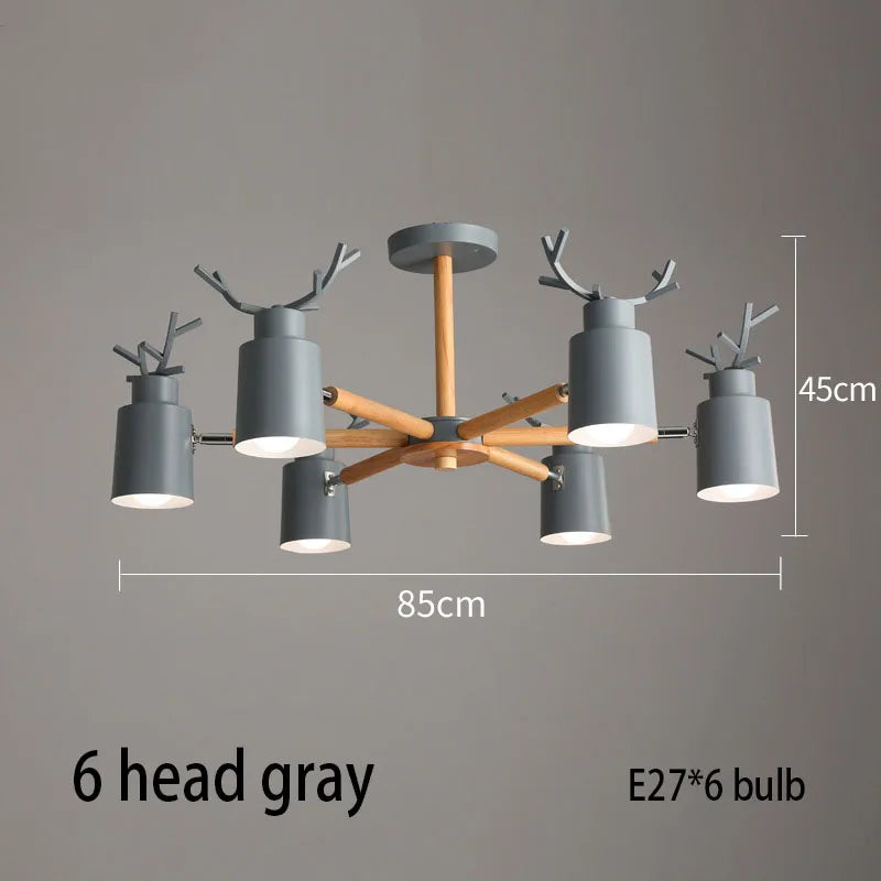 Log chandelier living room bedroom ceiling pendant light fixtures kitchen ceiling lighting deer design e27 light