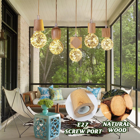 E27 Wooden Pendant Lights Wood Pendant Lamp for Bedroom Home/living Room Decor Natural Color Vintage Hanging Lights Fixture