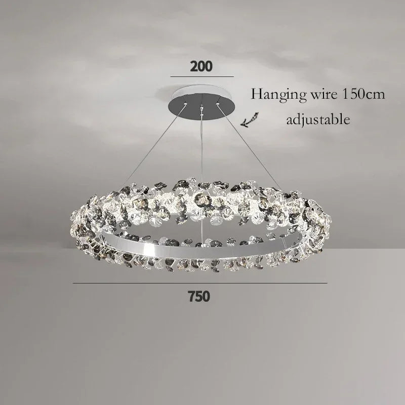 Simple Mix and Match Crystal Chandelier Living Room Ring Decorative Lights Luxury Stainless Steel Glossy Island LED Lights
