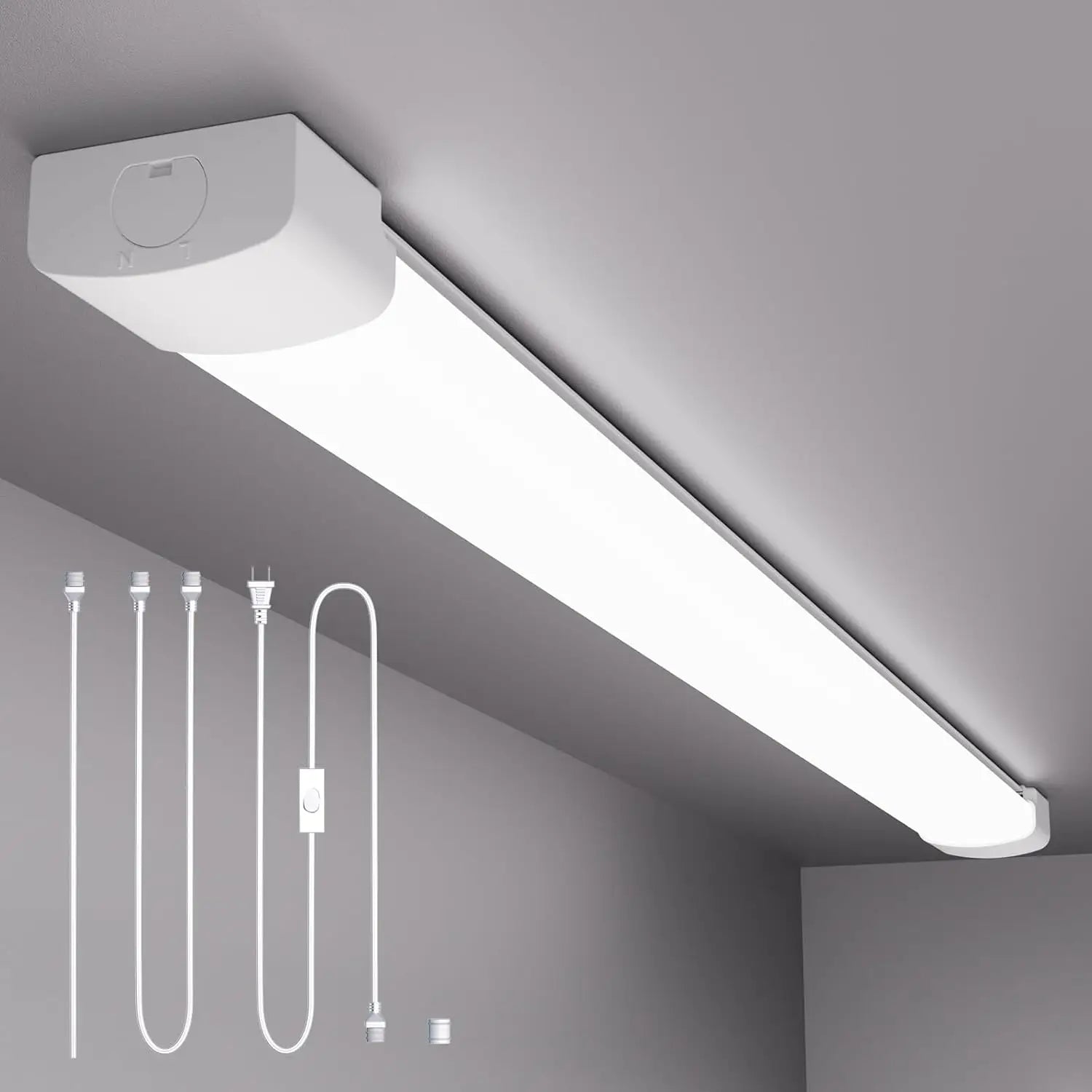 Plug In Ceiling Light 4Ft Linkable 36W 5000K Led Shop Lights For Workshop Garage, Plug In Light With No/Off Switch, 4500Lm Tube