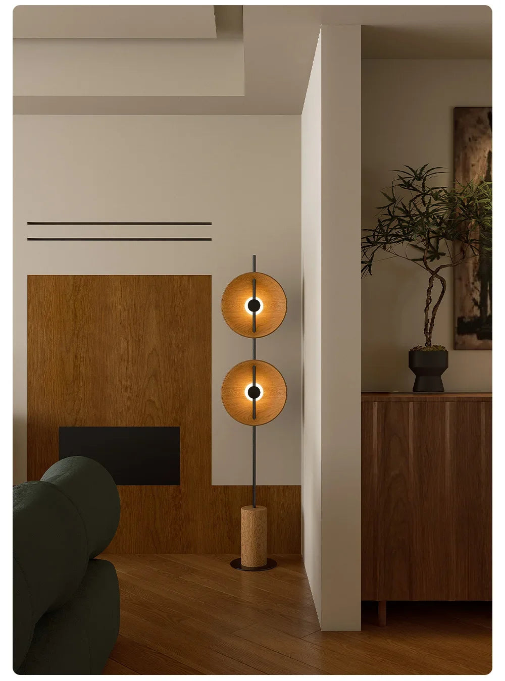 Japanese Round Solid Wood Lamp Mito Floor Lamp Wabi-sabi Retro Tall Lamp for Living Room Study Adjustable Corner Standing Light