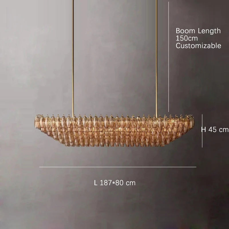 2025 Contemporary Glass Pendant Lamp Round Rectangle Chandelier Silver Black Finish Adjustable Ceiling Light Villa