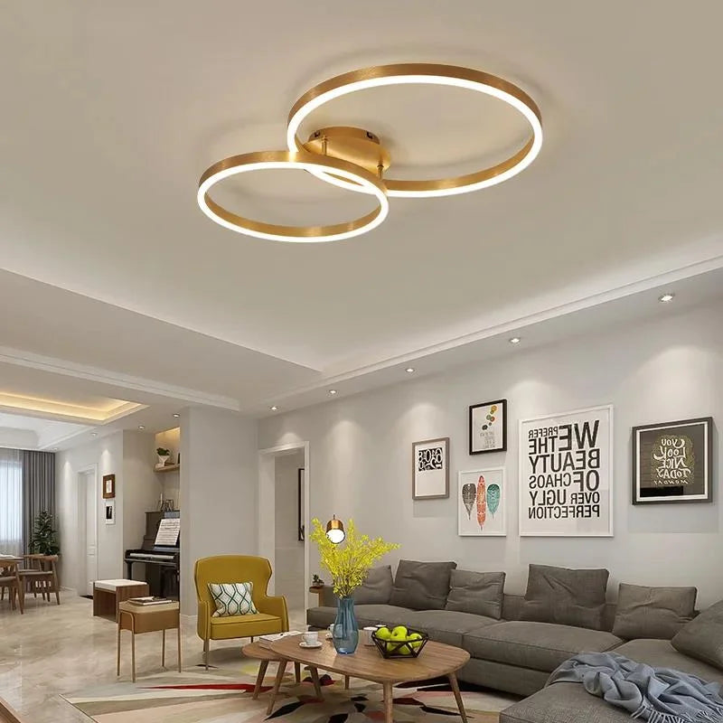 Nordic Creative Led Circle Chandeliers Bedroom Living Dining Room Lighting Chandelier Home Indoor Lamps Golden Brown Glossy Lamp
