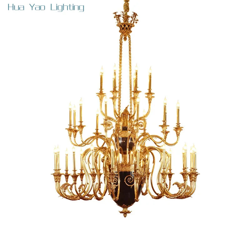 French Mid Century Copper Chandelier European Luxury Classical Hotel Villa Hall Living Room Antique Brass Pendant Light