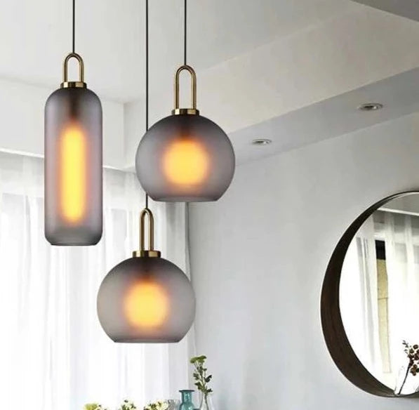 Smoke Grey  Sphere glass hanging lamp Transparent Cylindrical Edison glass pendant lighting Simple lines pendant lamp droplight