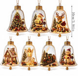 Acrylic Christmas Bell Ornament Decoration 3D Snow Globe Santa Snowman Ball Hanging Xmas Tree Pendant Christmas Party Decoration