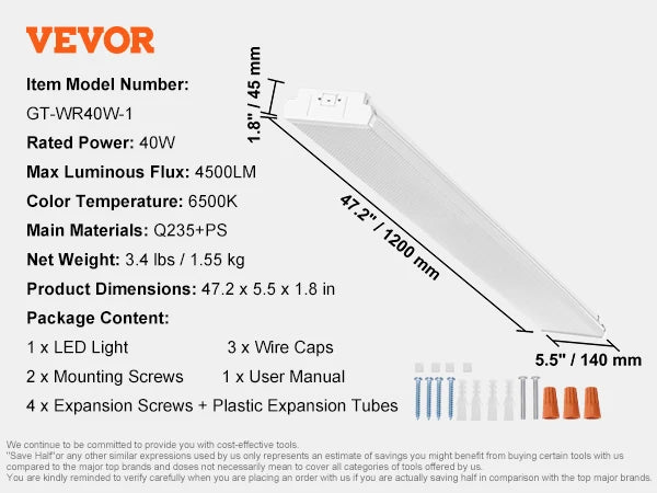 4FT/8FT LED Wraparound Light 4500/5500/10000 LM Flush Mount LED Shop Light 3000K-6500K Daylight Ceiling Lighting Fixtures