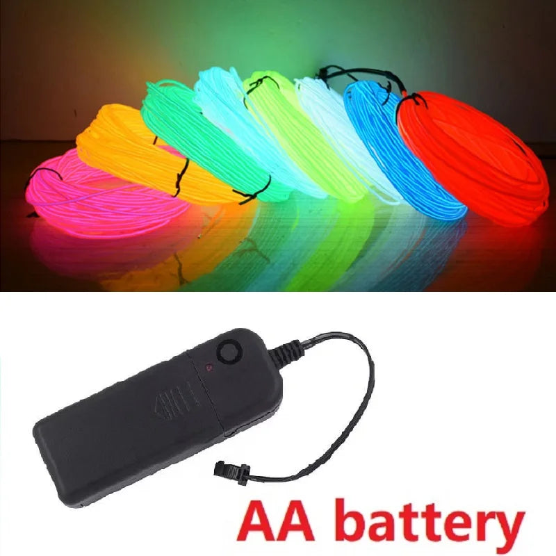 10/5/3/1M EL Wire Light Strip Battery USB Switch Neon Glowing String Lights DIY Rope Tube Halloween Blacklight Multicolor Decor