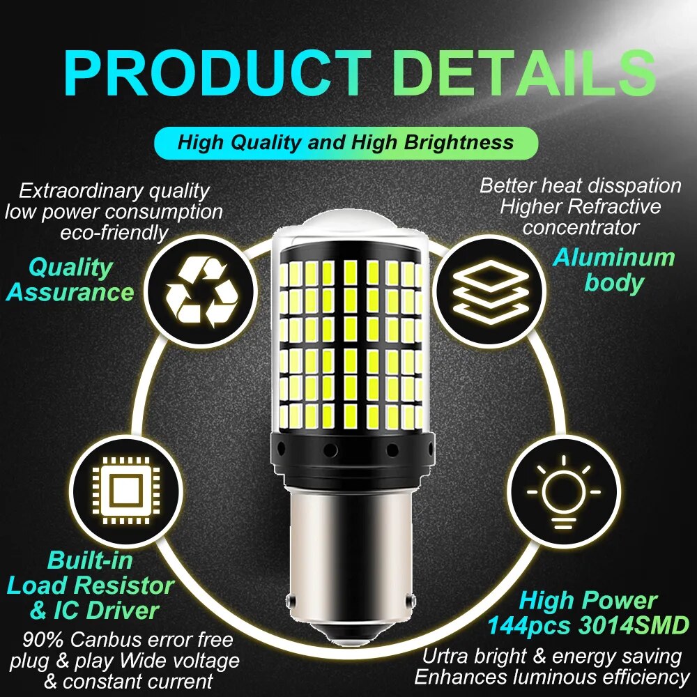 2x P21W PY21W Car LED Bulb Ba15s 1156 Bau15s T20 WY21W W21W 7443 High Power LED Signal Light Can bus No error Auto Reverse Lamp 